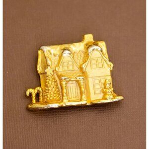 Vintage White Christmas Snow House Winter Brooch by AJC - U23